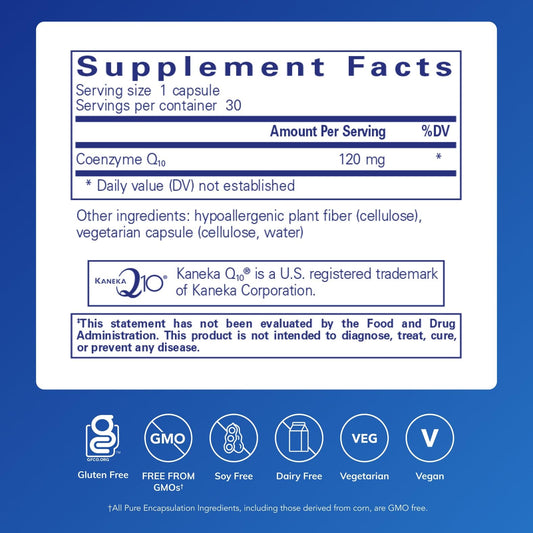 Pure Encapsulations CoQ10 capsules ready for daily intake.