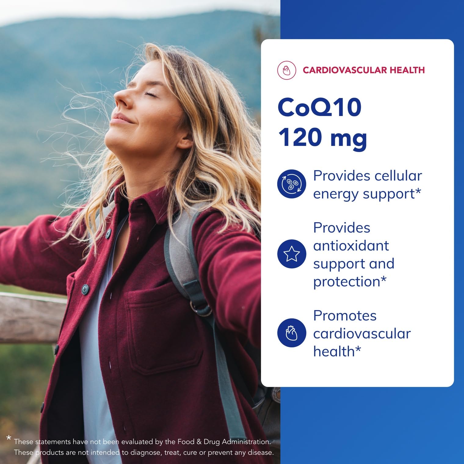 Front label of Pure Encapsulations CoQ10 120 mg highlighting non-GMO and allergen-free formula