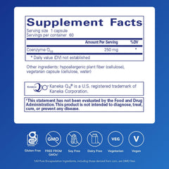 CoQ10 250 mg capsules close-up, illustrating vegetarian energy potential