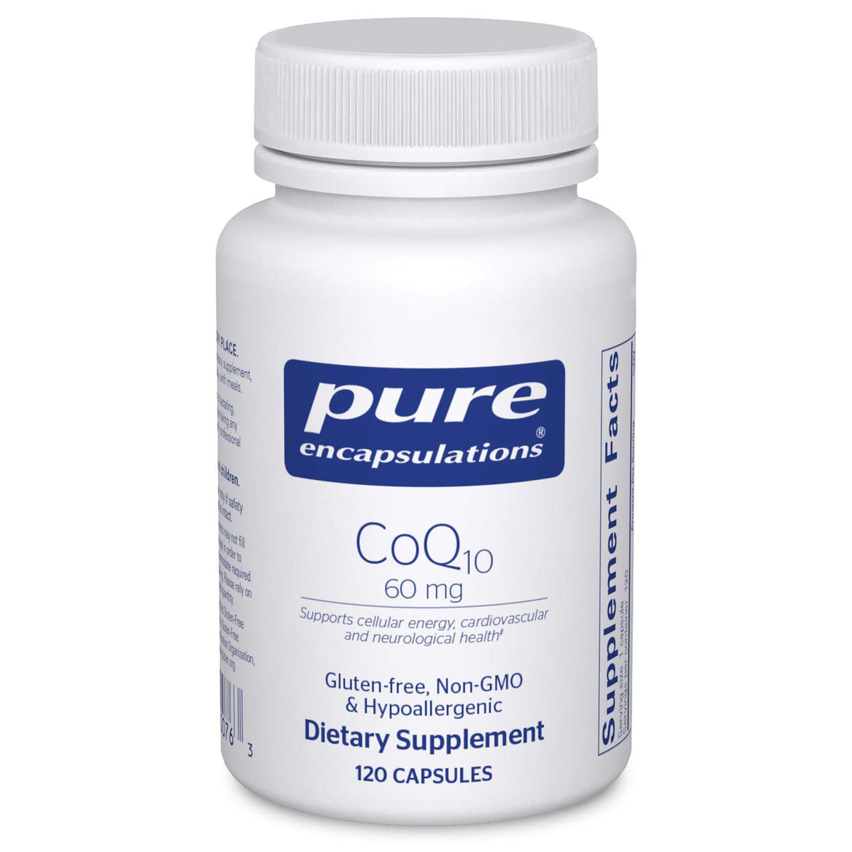 Pure Encapsulations CoQ10 60 mg bottle front, supporting cellular energy.