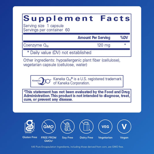 Pure Encapsulations CoQ10 capsules illustrating cellular energy and antioxidant support.