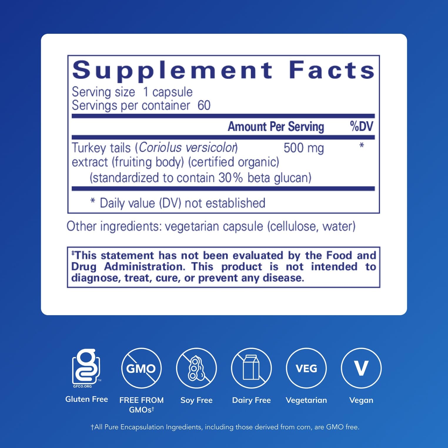 Pure Encapsulations Coriolus extract capsules for convenient daily use.