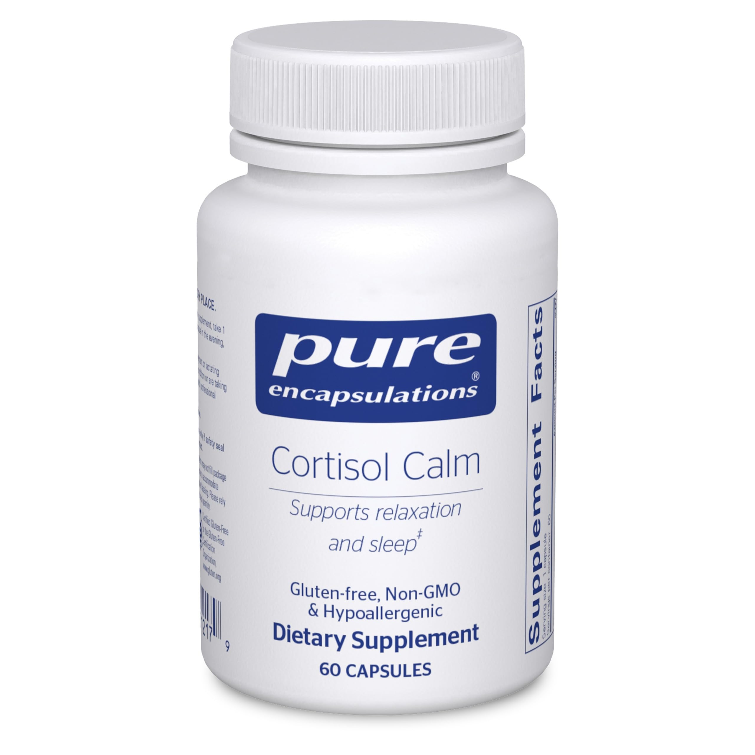 Pure Encapsulations Cortisol Calm bottle front signals trusted stress support for daily routines