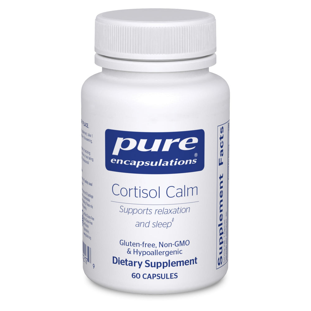 Pure Encapsulations Cortisol Calm bottle front signals trusted stress support for daily routines