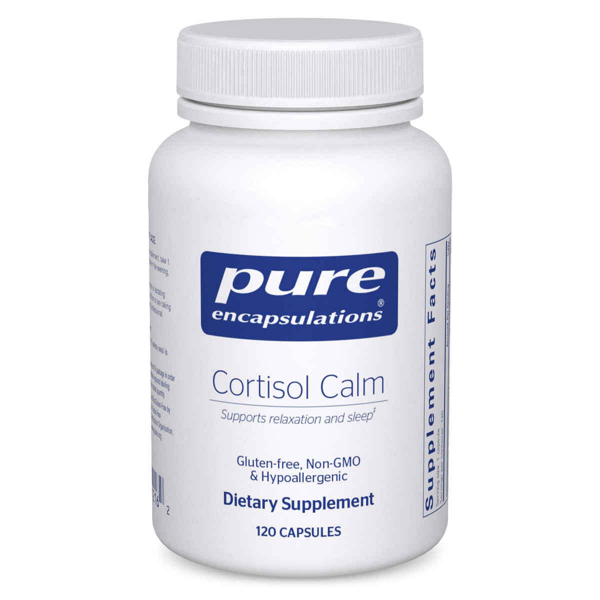 Pure Encapsulations Cortisol Calm bottle on shelf for stress support