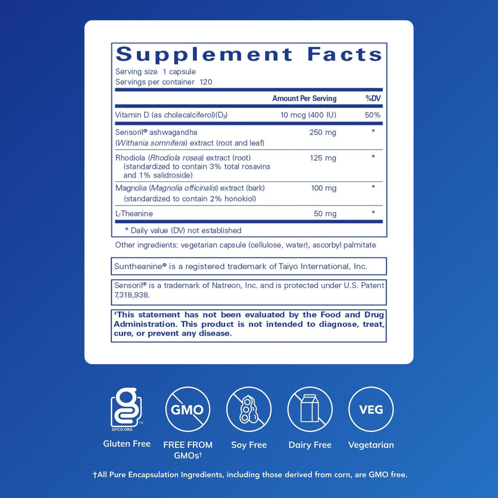 Pure Encapsulations Cortisol Calm capsules closeup for easy daily use