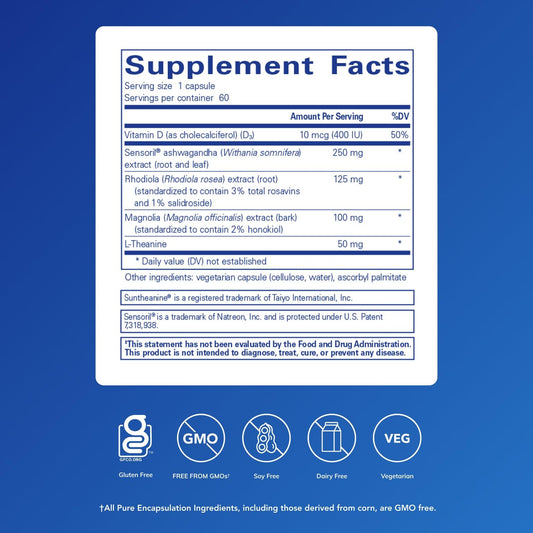 Pure Encapsulations Cortisol Calm capsules closeup for easy daily dose