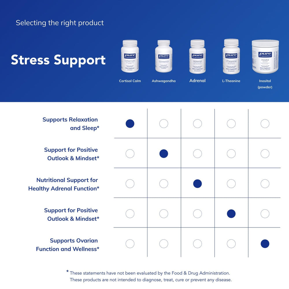 Cortisol Calm bottle beside a restful night scene emphasizing sleep support