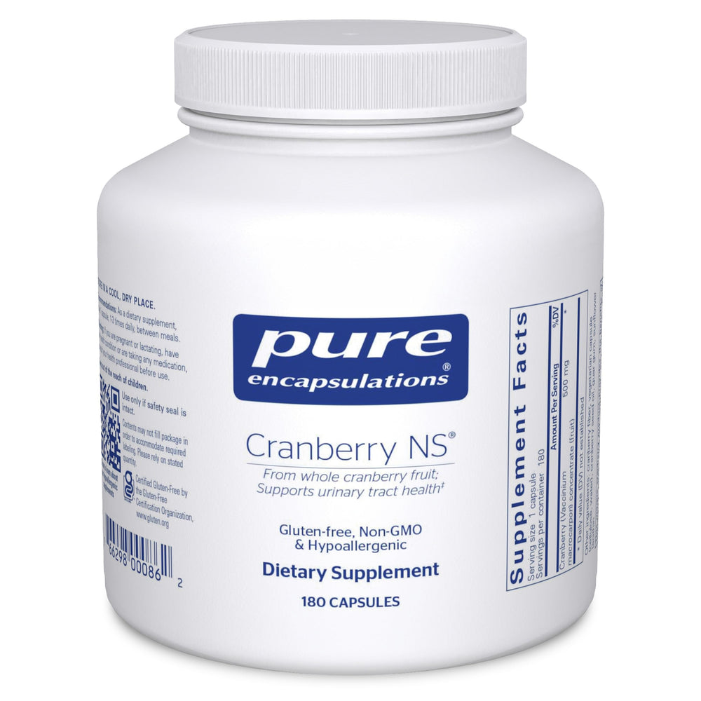 Pure Encapsulations Cranberry NS bottle promotes urinary tract support through a hypoallergenic cranberry extract.