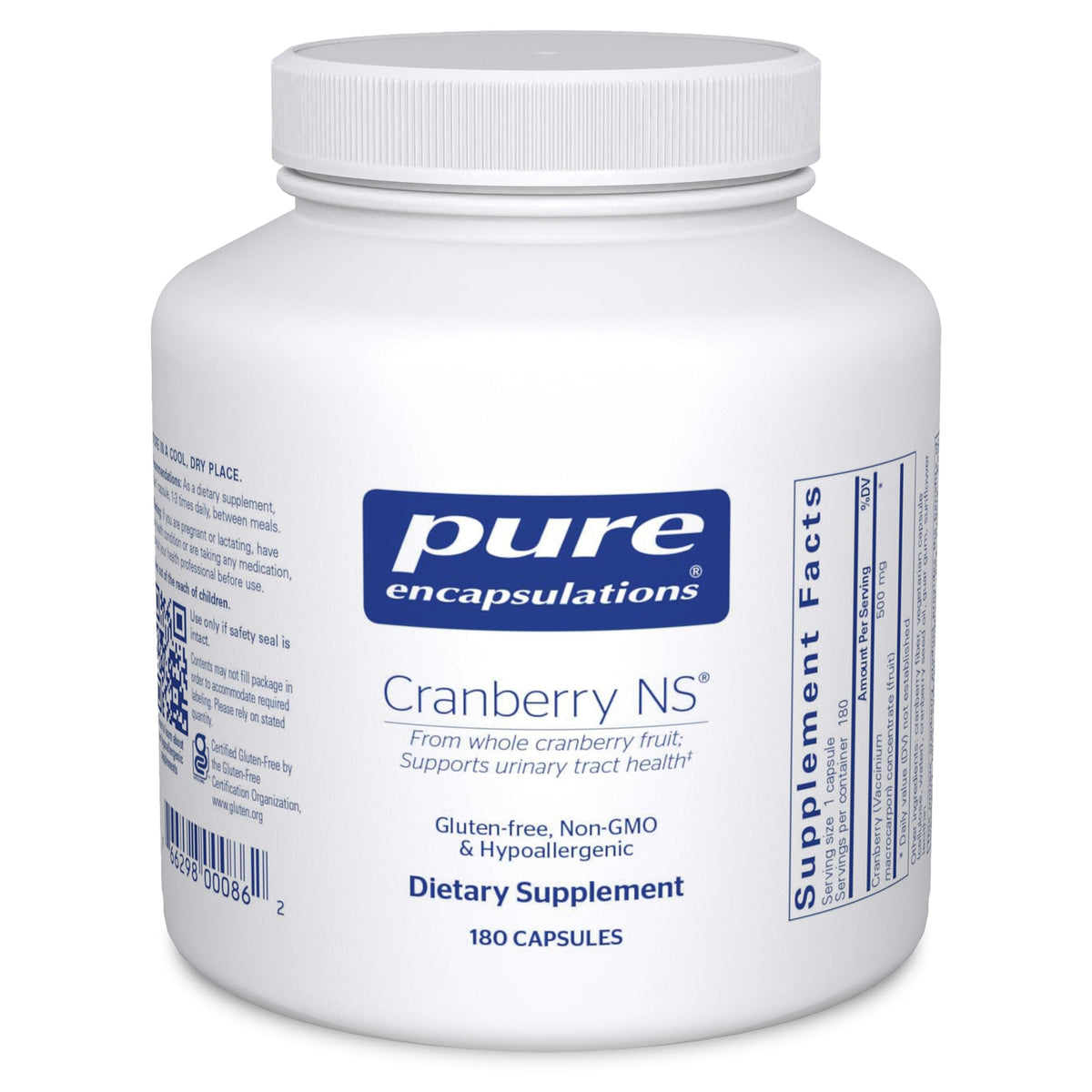 Pure Encapsulations Cranberry NS bottle promotes urinary tract support through a hypoallergenic cranberry extract.