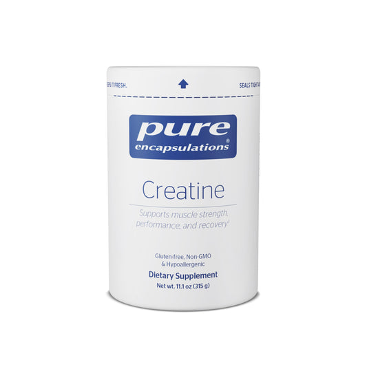 Pure Encapsulations Creatine jar front shows clean packaging for reliable daily use.