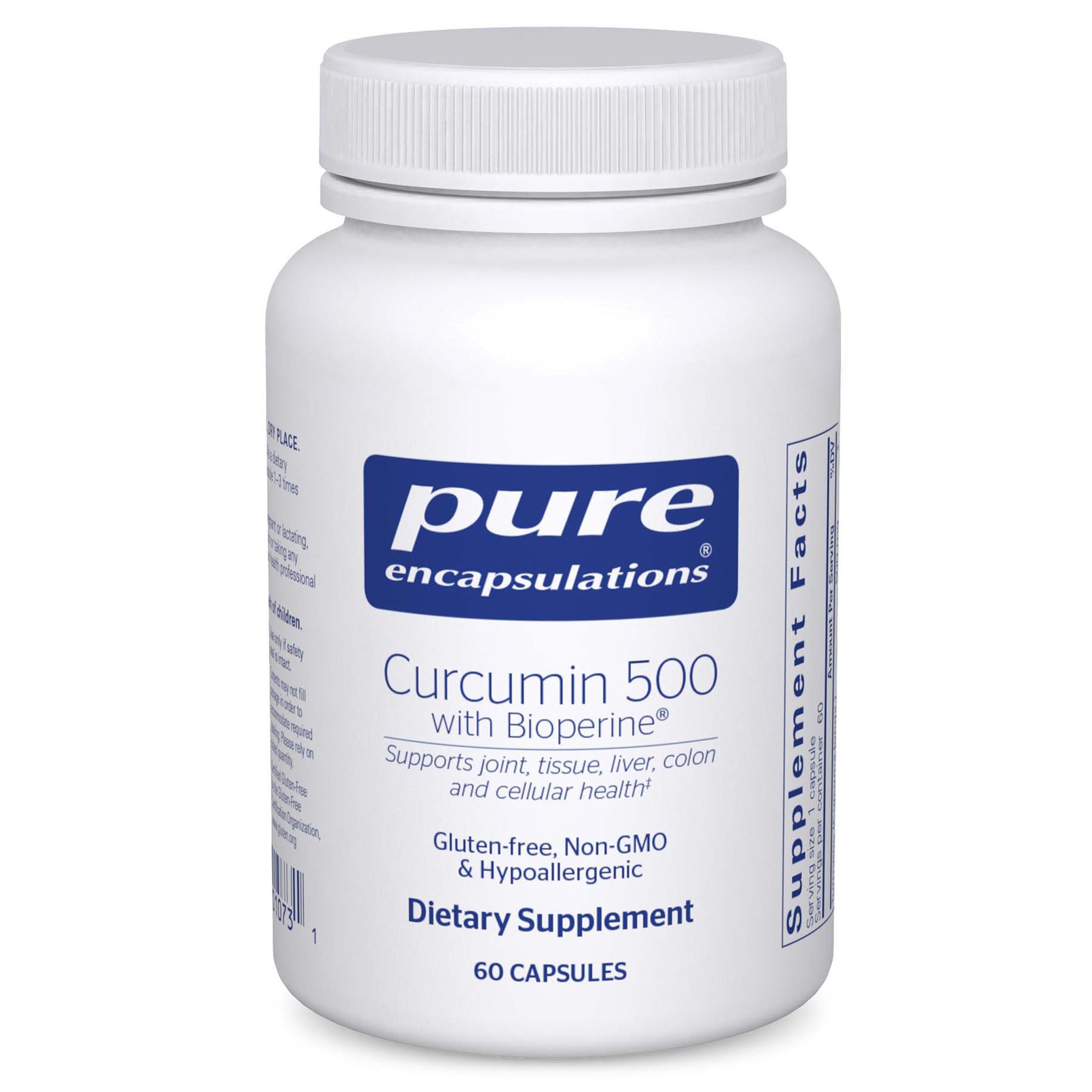 Pure Encapsulations Curcumin 500 bottle, supporting daily joint comfort and cellular wellness.