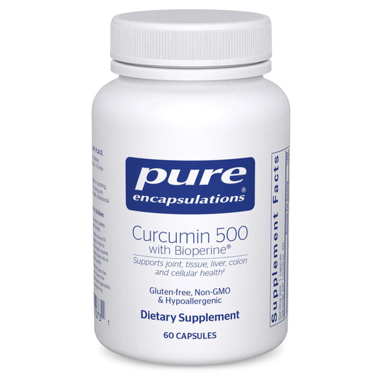 Pure Encapsulations Curcumin 500 bottle, supporting daily joint comfort and cellular wellness.
