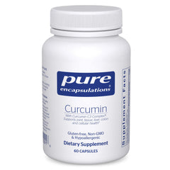 Pure Encapsulations Curcumin 500 mg bottle highlighting joint support and liver wellness