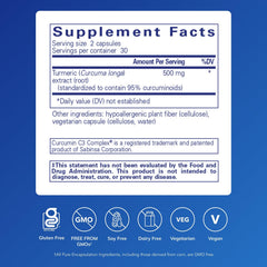 Pure Encapsulations Curcumin 500 mg capsules shown as vegan non GMO daily supplement