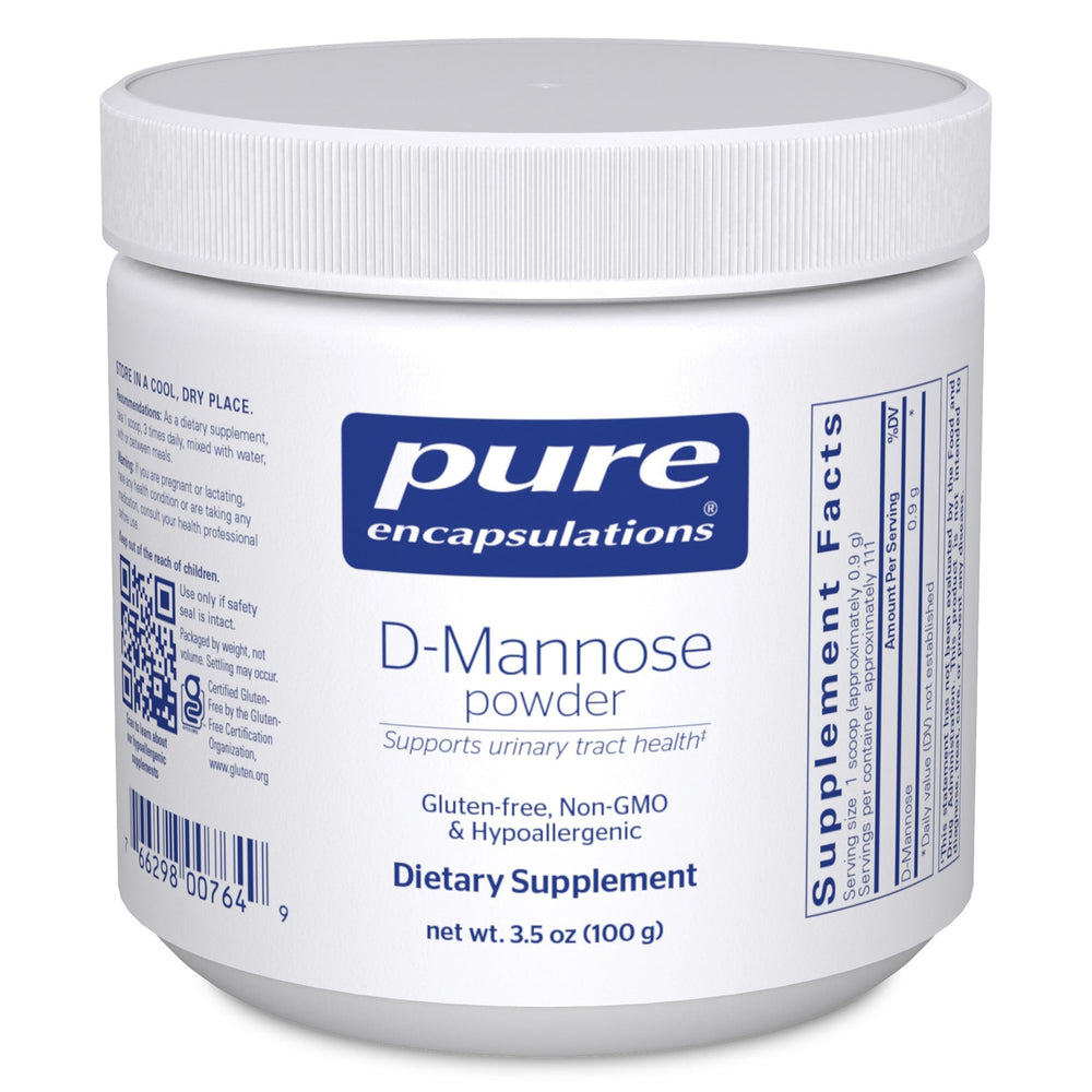 Pure Encapsulations D-Mannose Powder bottle showing compact bladder health support packaging.