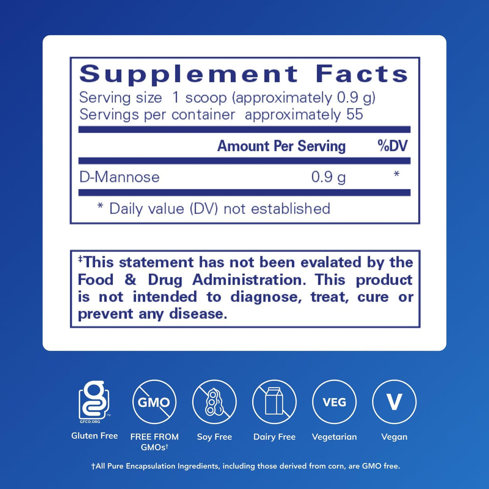 Pure Encapsulations D-Mannose Powder scoop shows easy daily dosing for urinary health.