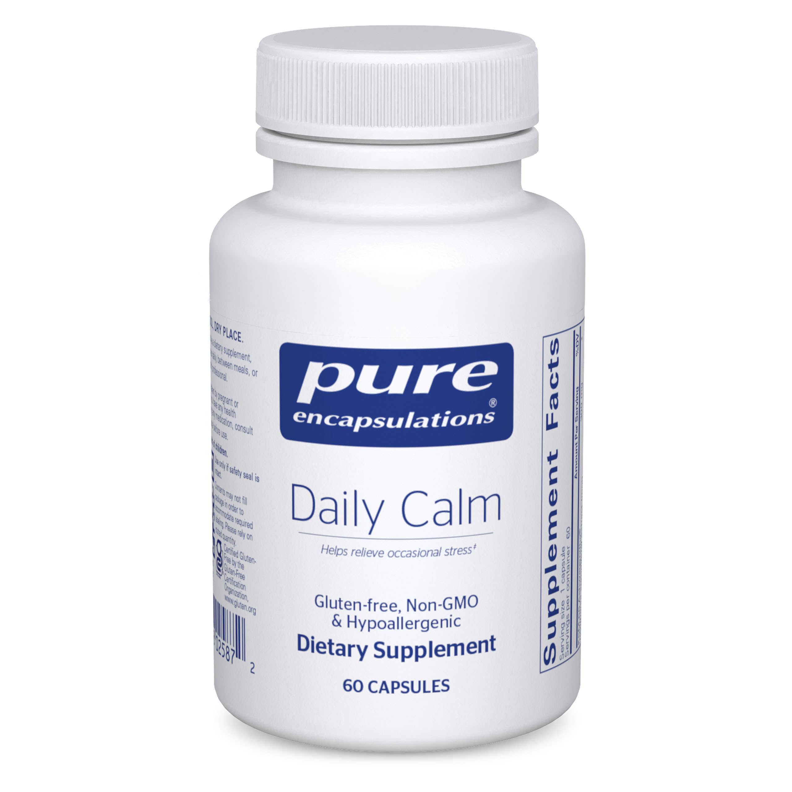 Pure Encapsulations Daily Calm bottle highlighting GABA for daytime stress support.