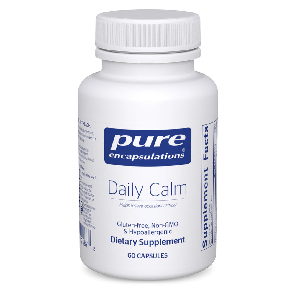 Pure Encapsulations Daily Calm bottle highlighting GABA for daytime stress support.