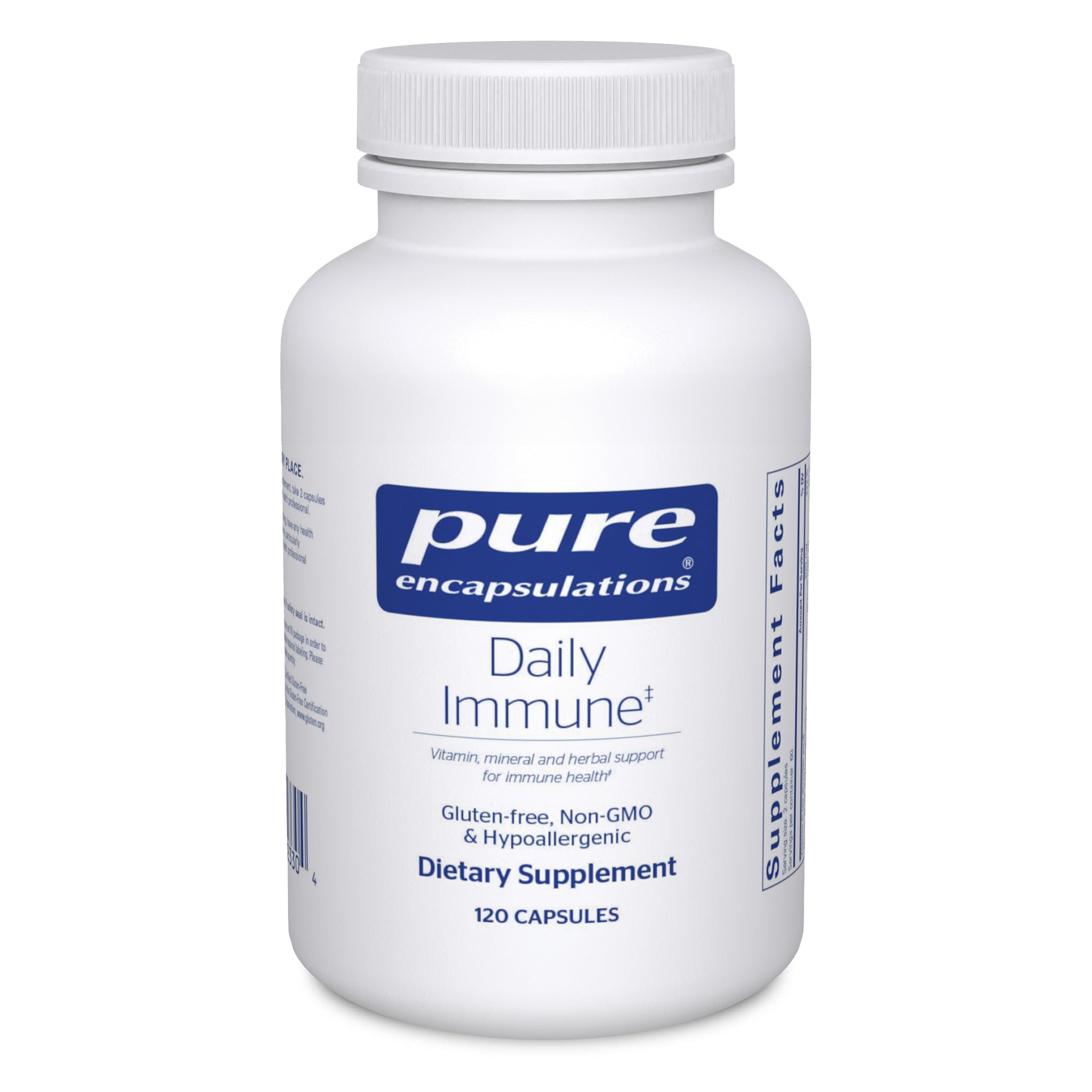 Pure Encapsulations Daily Immune bottle and capsules for daily immune support.