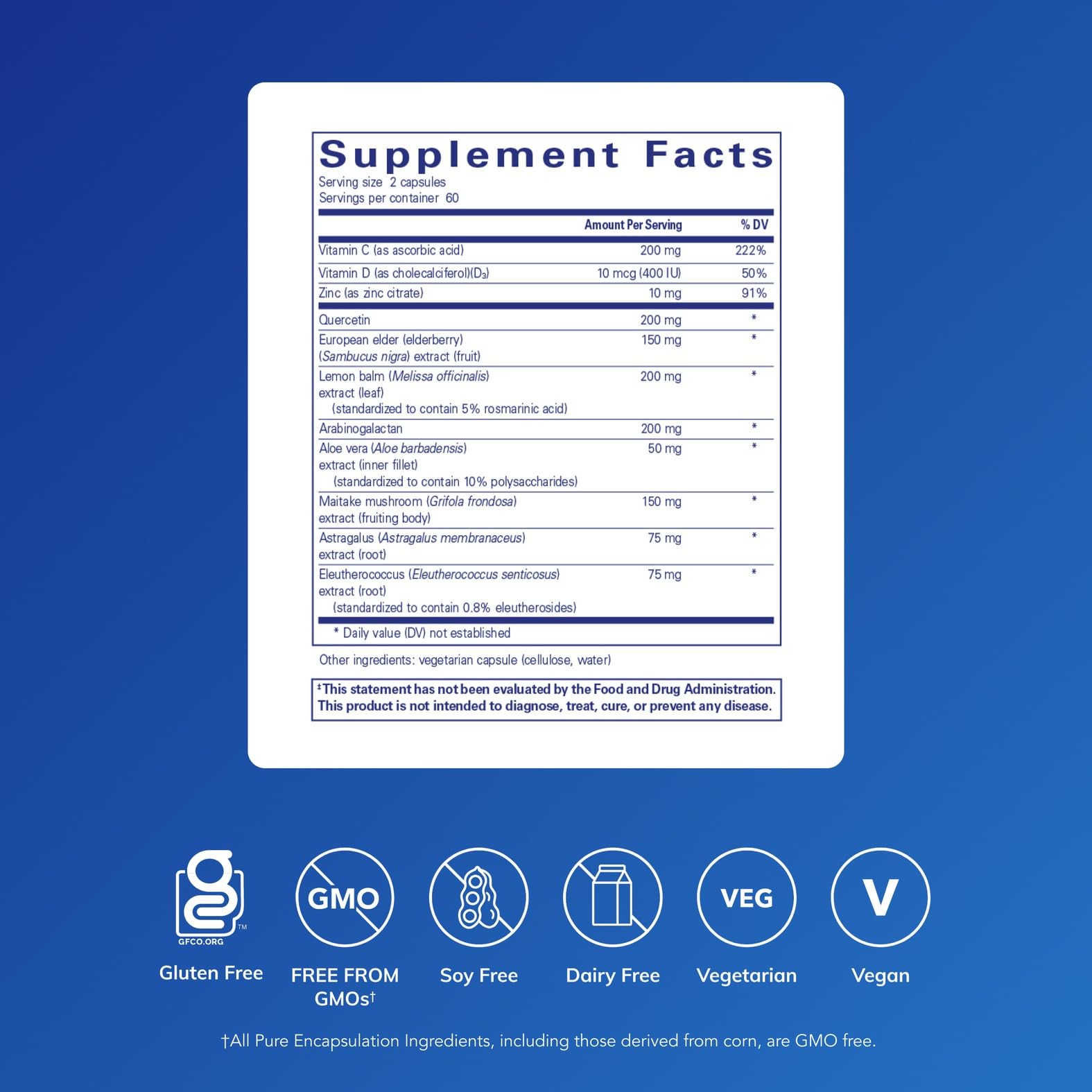 Daily Immune capsules close-up highlighting vegetarian, hypoallergenic formula.
