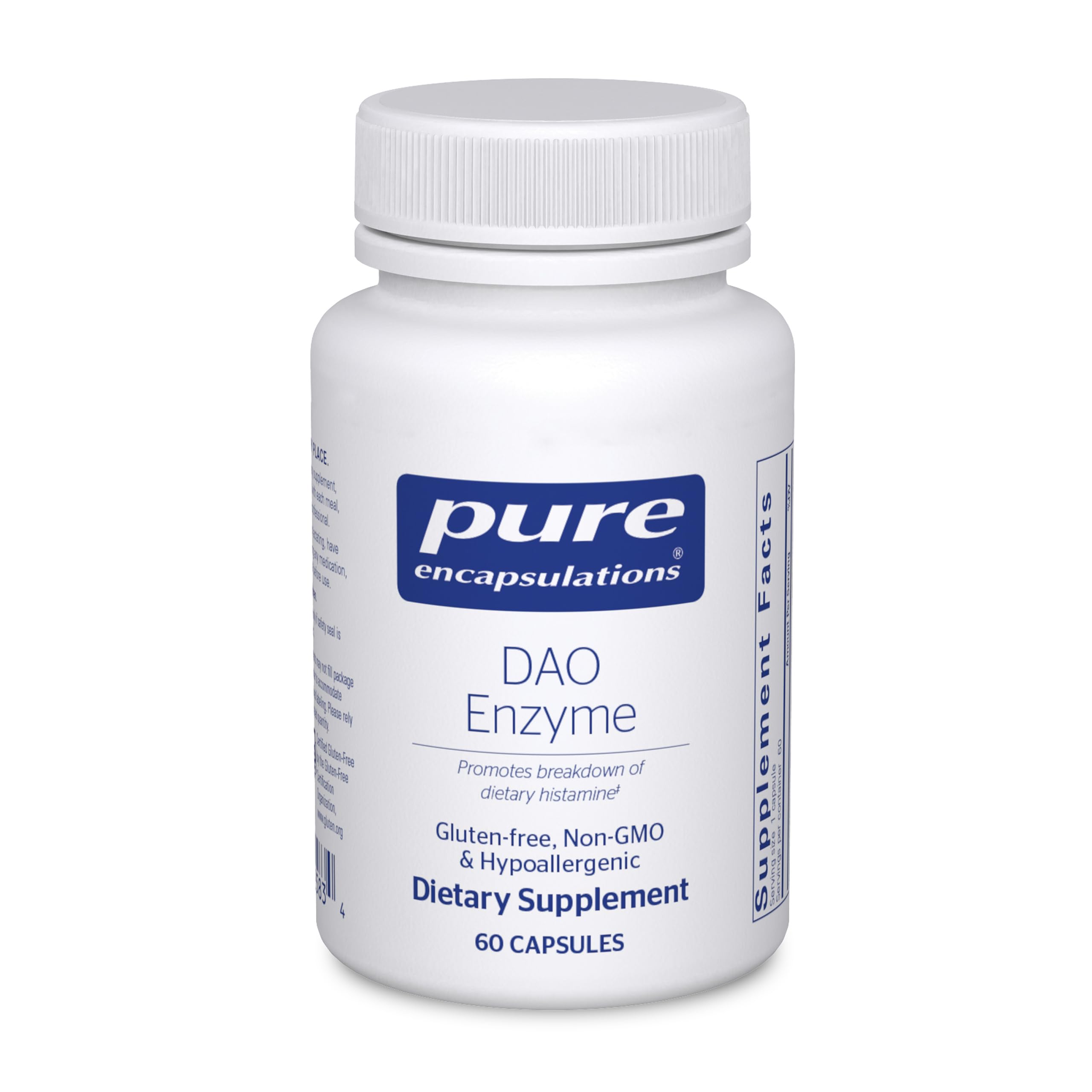 Pure Encapsulations DAO Enzyme bottle for histamine digestion support.