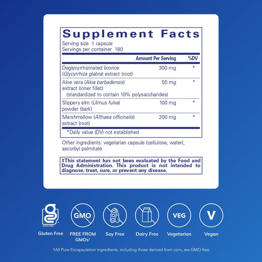 Pure Encapsulations DGL Plus bottle back label shows ingredients list.