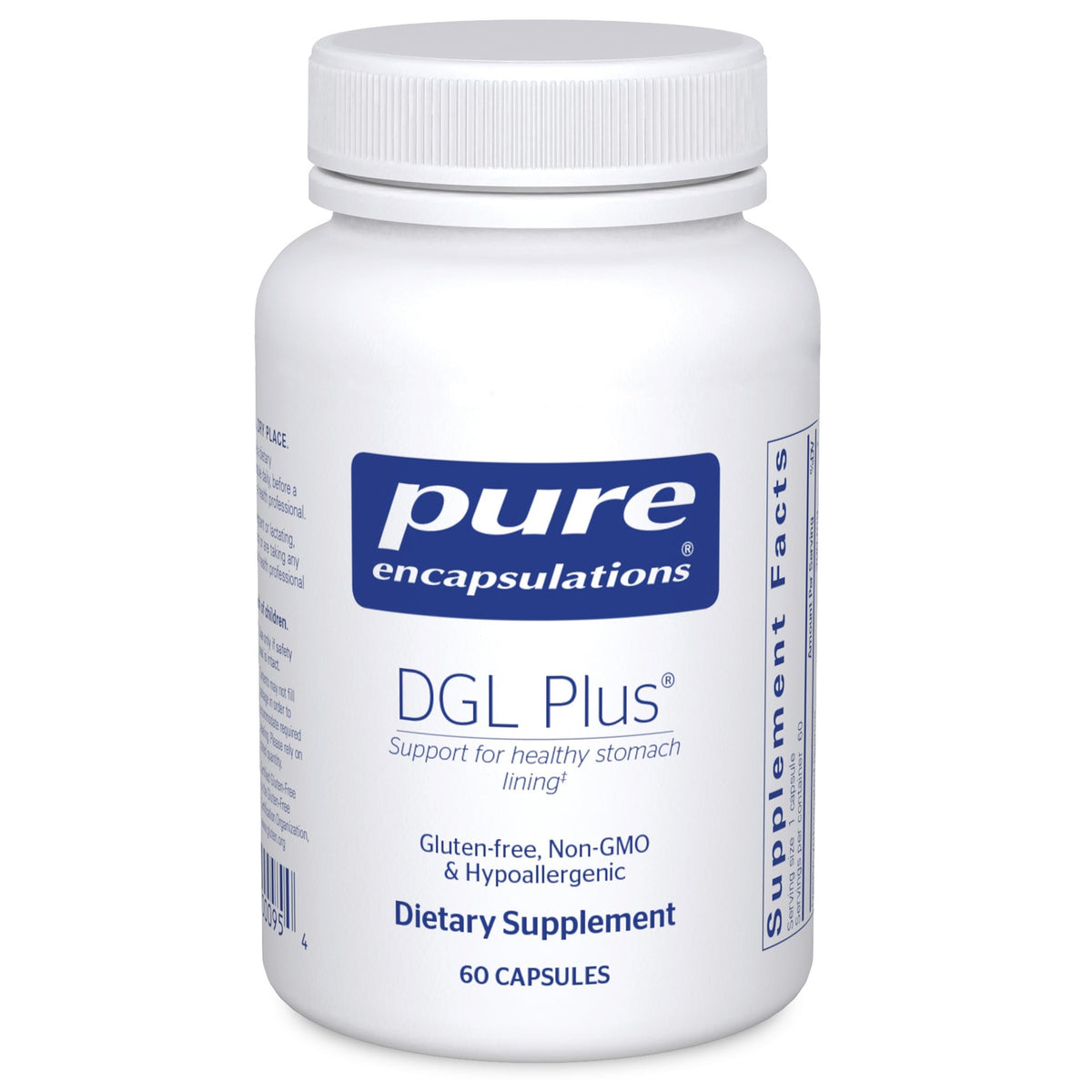 Pure Encapsulations DGL Plus bottle front for gut health support
