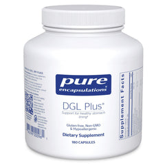 Pure Encapsulations DGL Plus bottle front shows vegan and gluten-free status.