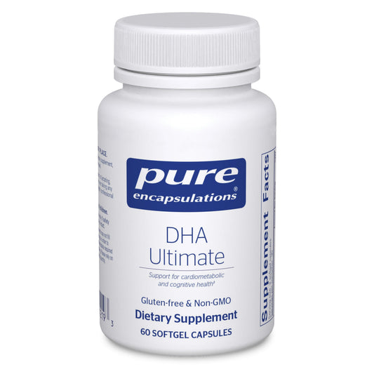 Pure Encapsulations DHA Ultimate bottle with softgels promoting brain health