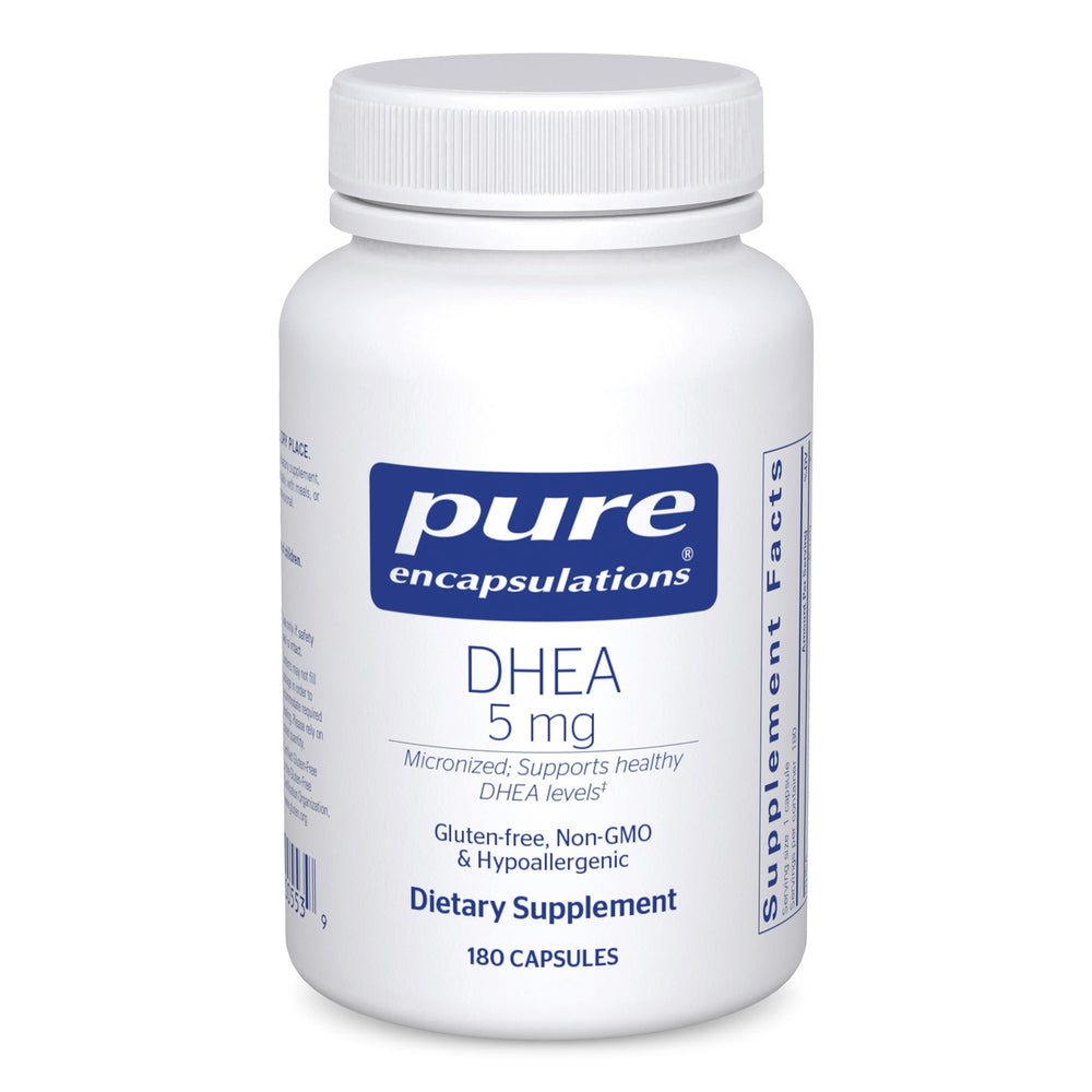 Pure Encapsulations DHEA 5 mg bottle in view, clean design and label clarity