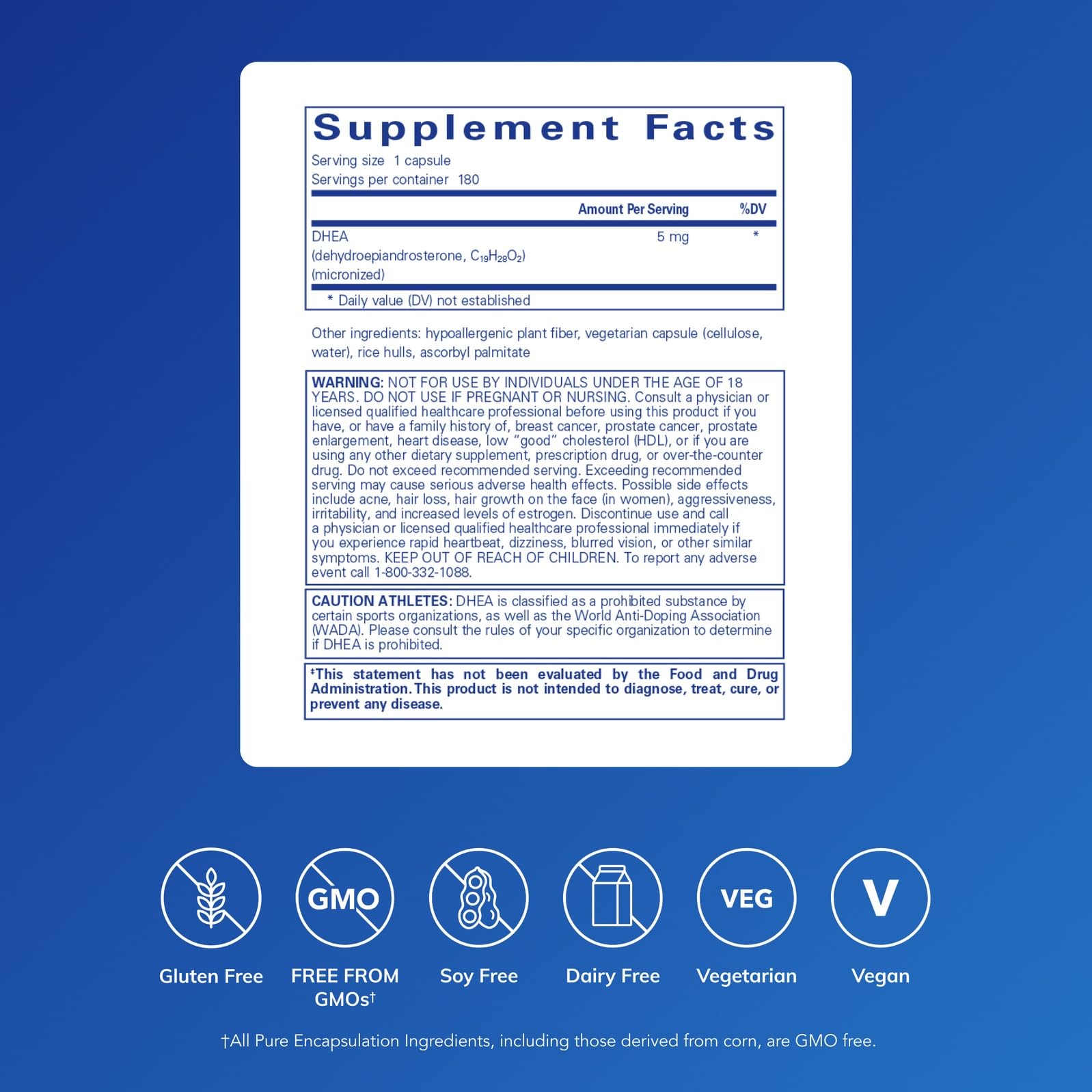 DHEA 5 mg capsules from Pure Encapsulations stacked together