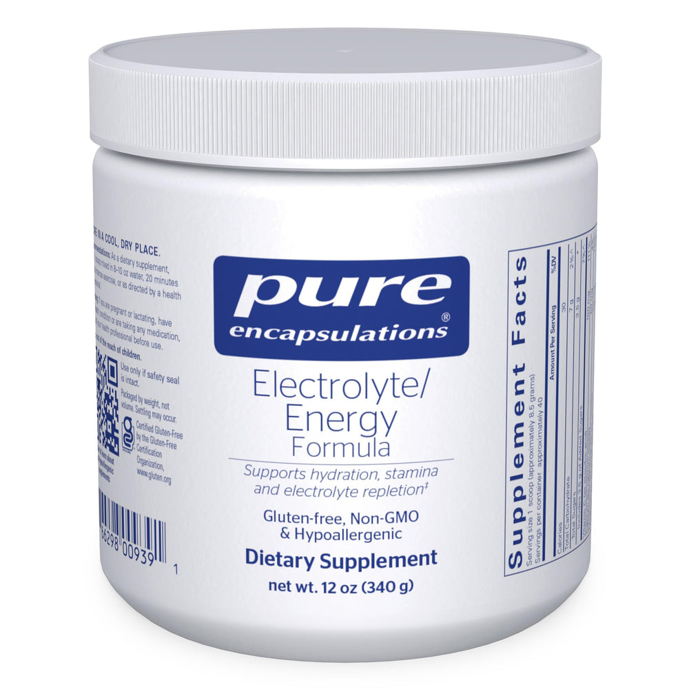 Pure Encapsulations Electrolyte/Energy Formula bottle front supports hydration during workouts