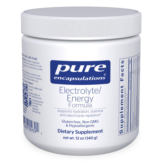 Pure Encapsulations Electrolyte/Energy Formula bottle front supports hydration during workouts