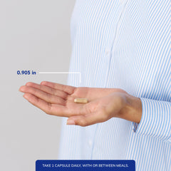 Capsules in hand suggest ready-to-use energy support for the day.