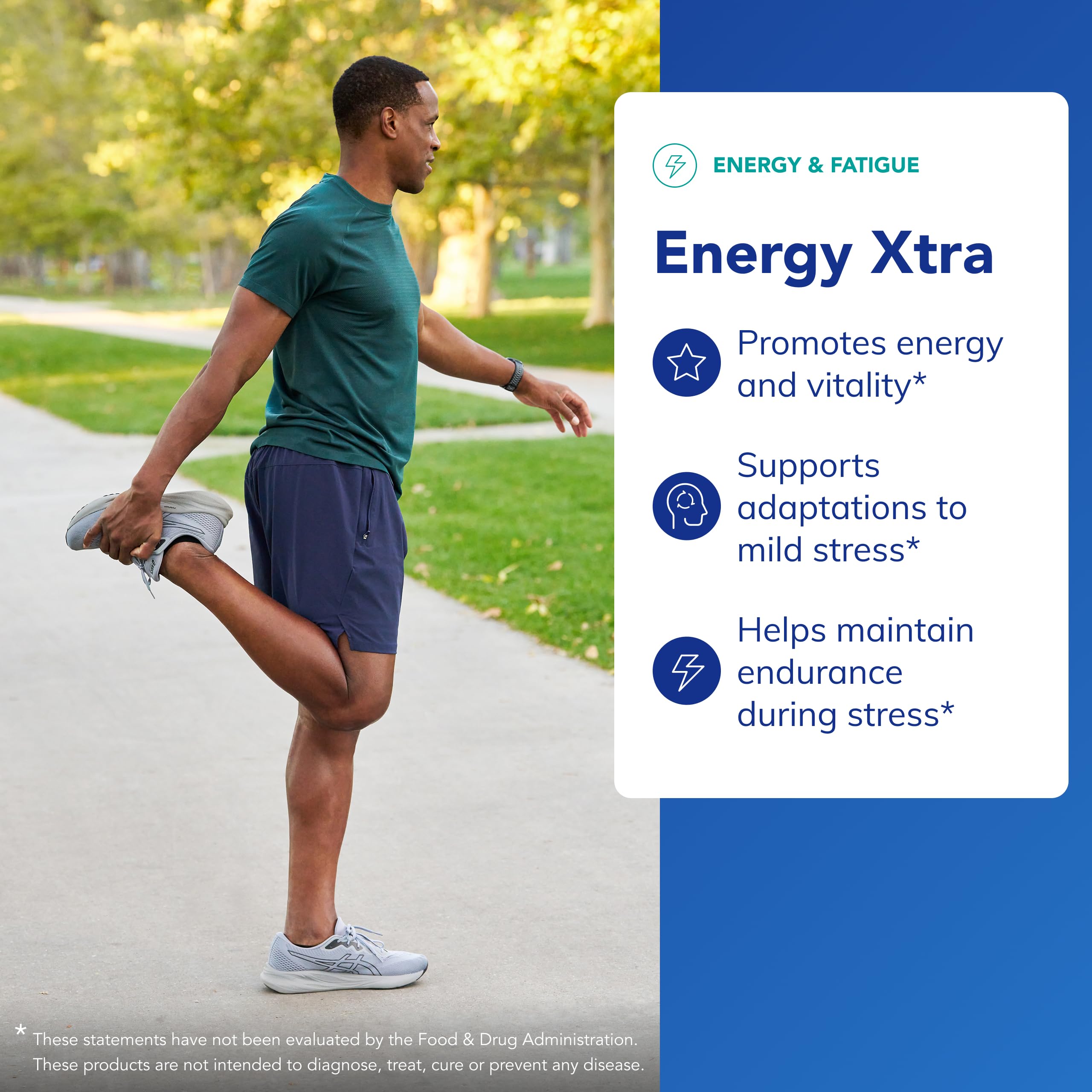 Energy Xtra label detail highlights adaptogens and purity.