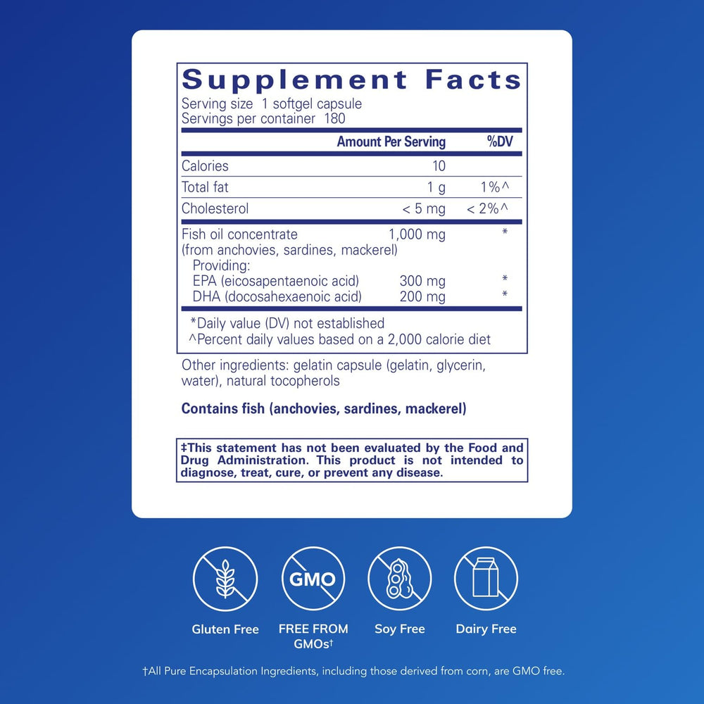 Pure Encapsulations EPA/DHA Essentials bottle front view for omega-3.