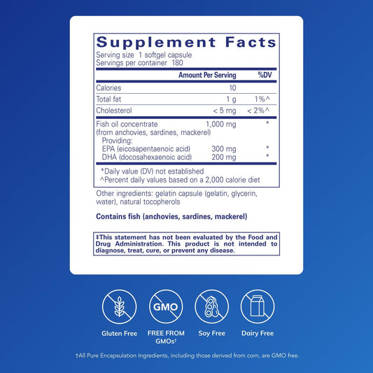 Pure Encapsulations EPA/DHA Essentials bottle front view for omega-3.