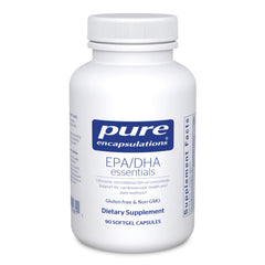 Pure Encapsulations EPA/DHA Essentials bottle front highlights omega-3 support for heart and brain