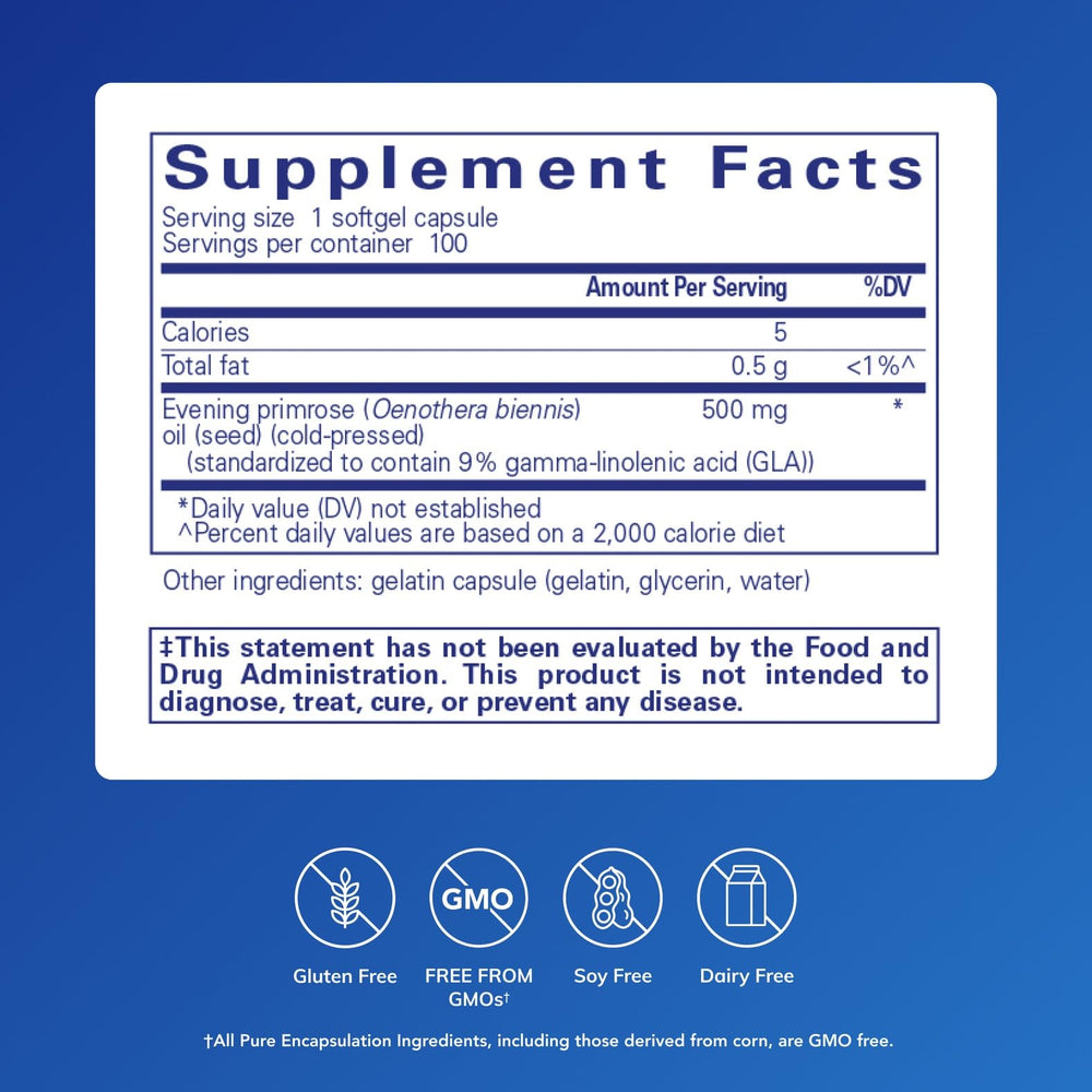 Pure Encapsulations E.P.O. softgel closeup shows capsule texture for hypoallergenic daily use.