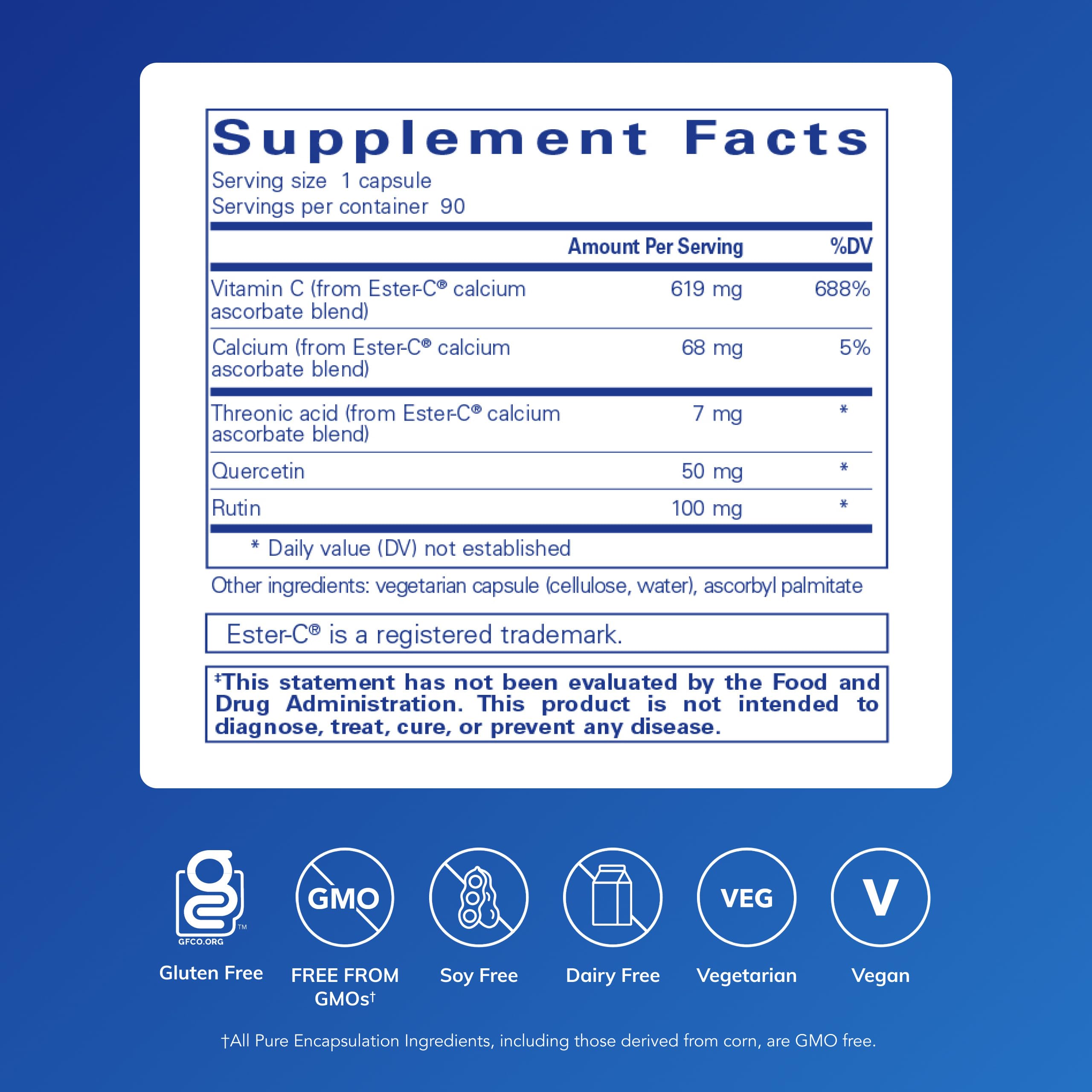 Pure Encapsulations Ester-C capsules for convenient daily immune support.