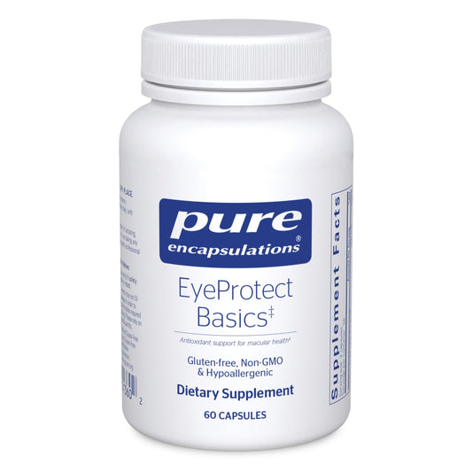 Pure Encapsulations EyeProtect Basics bottle highlighting antioxidant support for eye health