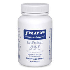 Pure Encapsulations EyeProtect Basics bottle on desk for daily antioxidant support.