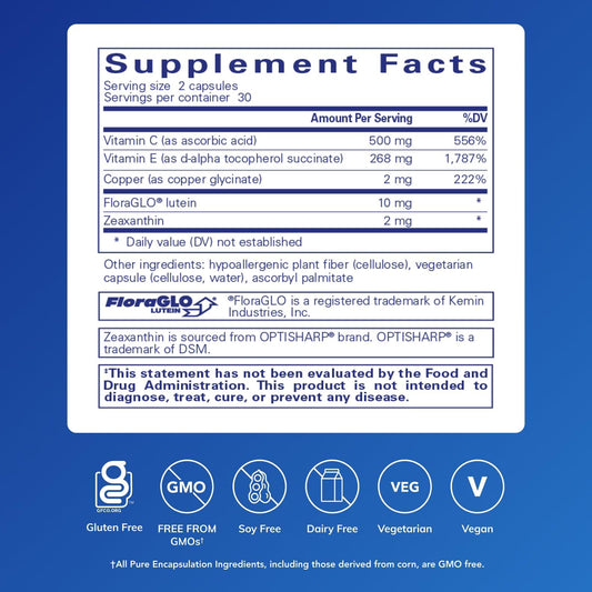 Close-up of EyeProtect Basics capsules showing easy-to-swallow softgels.