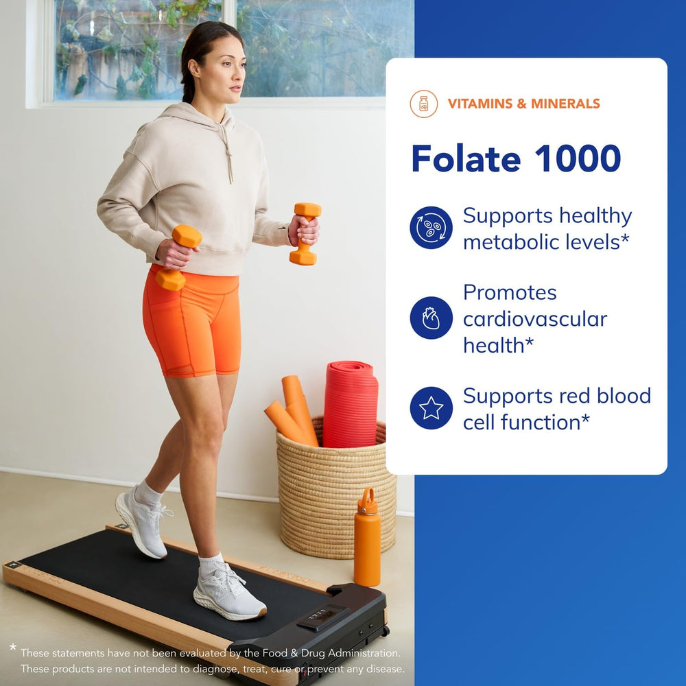 Pure Encapsulations Folate 1000 label detail with DFE and Metafolin info.