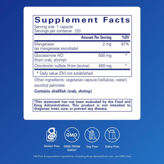 Pure Encapsulations glucosamine chondroitin manganese capsules ready for daily mobility.