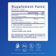 Pure Encapsulations glucosamine chondroitin manganese capsules ready for daily mobility.