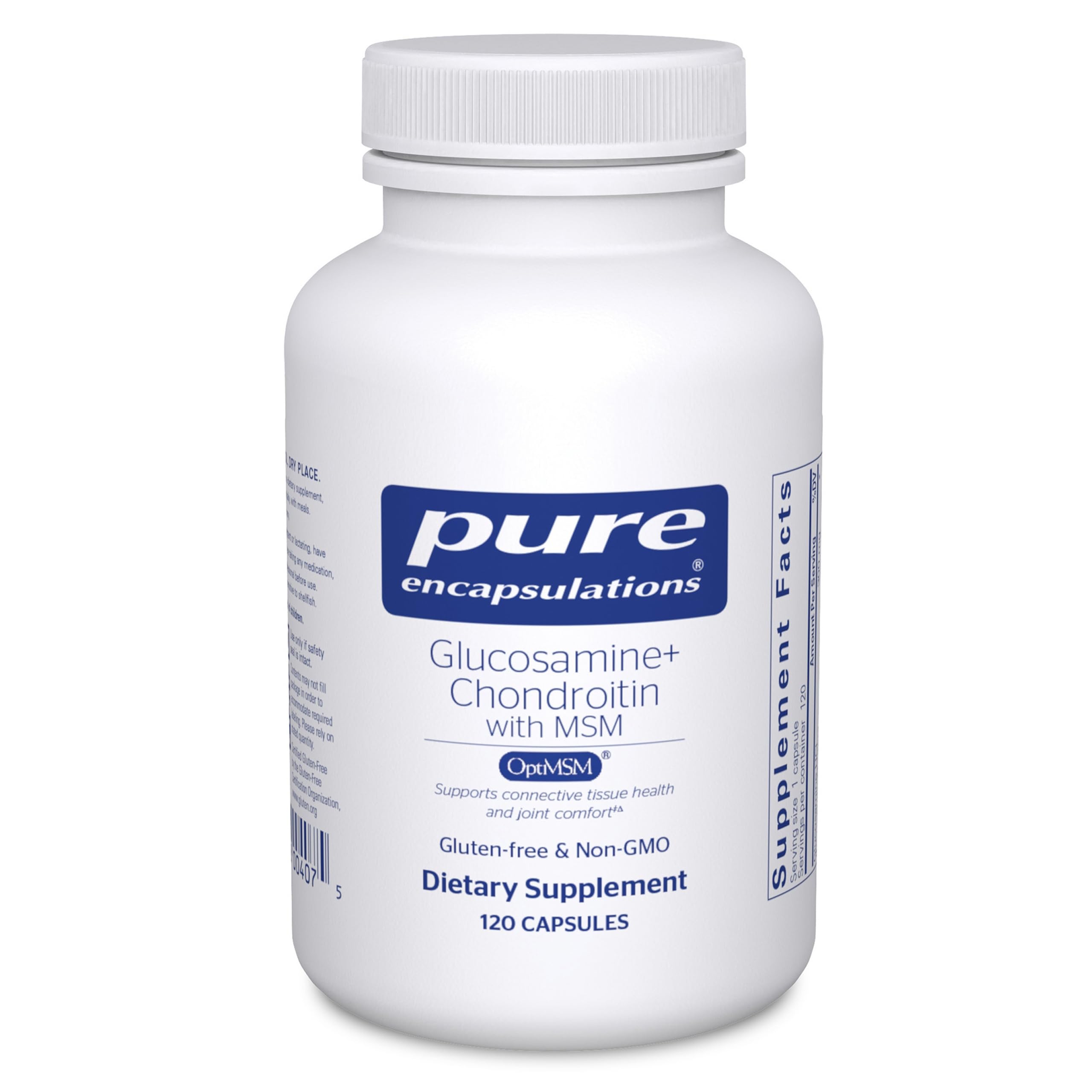 Pure Encapsulations Glucosamine Chondroitin with MSM bottle front, signaling joint support