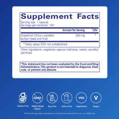 Pure Encapsulations Grapefruit Seed Extract label highlights concentrated formula for gut ecology.