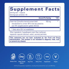 Pure Encapsulations green tea extract decaf capsules close up on label